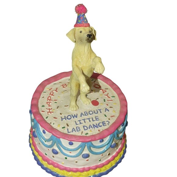 Yellow Labrador Dog Retriever Figurine Party Hat Birthday Cake Dancing  Canine - Picture 1 of 8